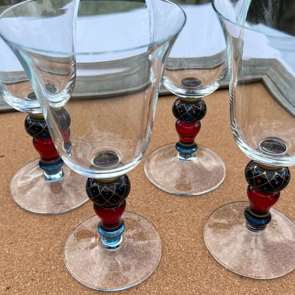 Vintage Pier 1 Imports Wine Glass Water Goblet Stemmed Hand Painted Qty 4 - Picture 2 of 7